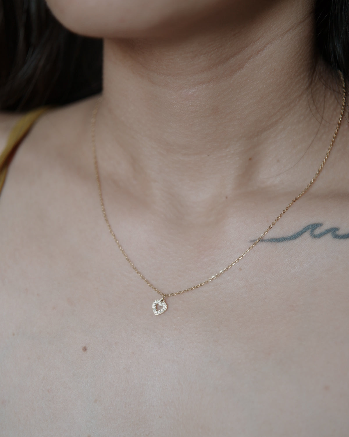 The Mini Pave Linear Heart Necklace
