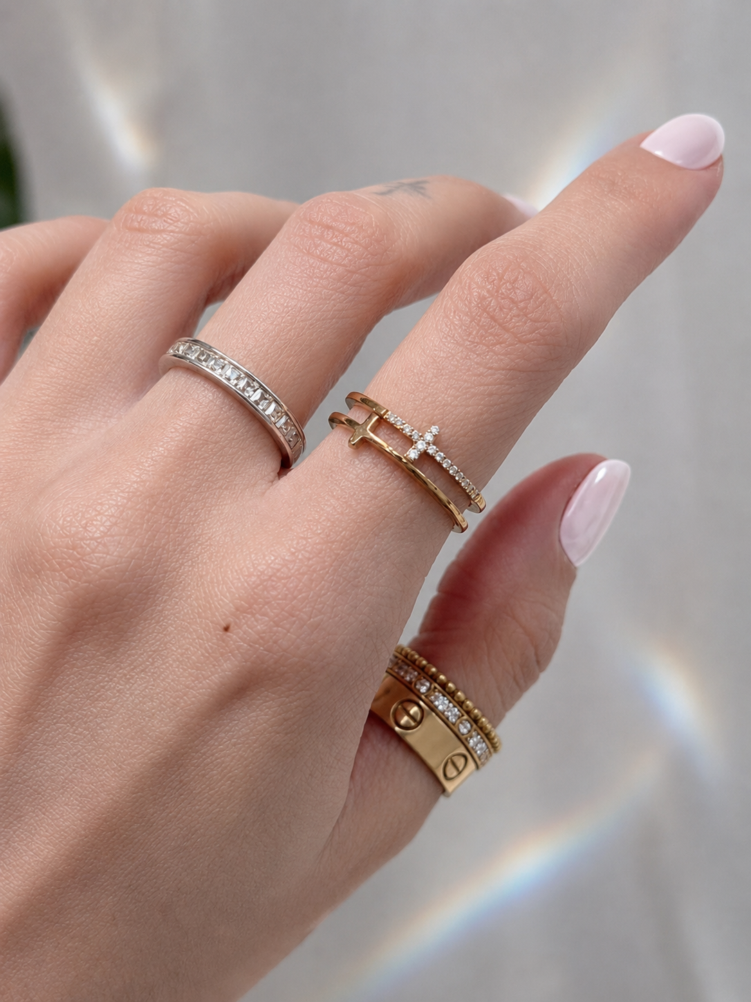 The Double Cross Pave Ring