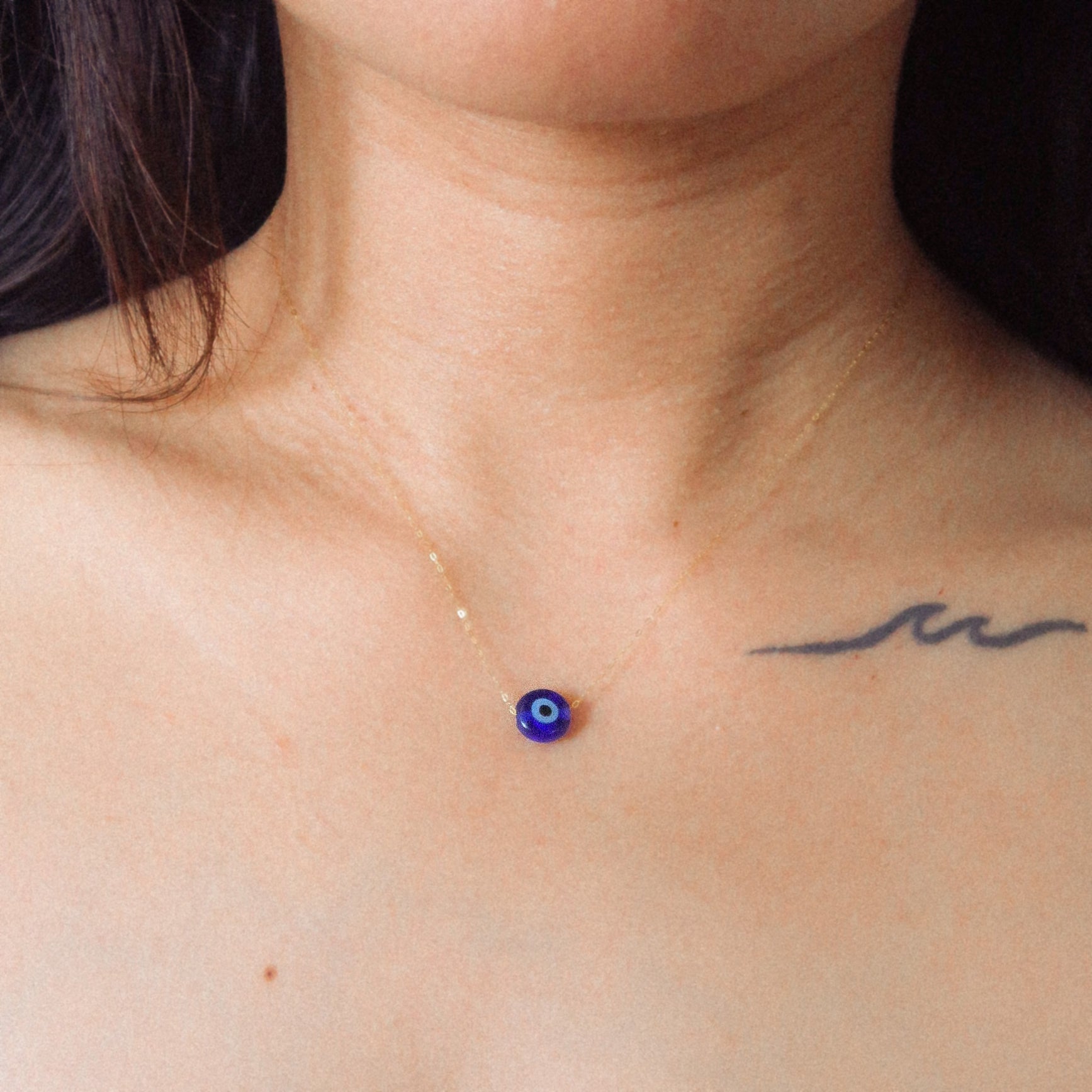 The Barely There Evil Eye Necklace in Solid Gold