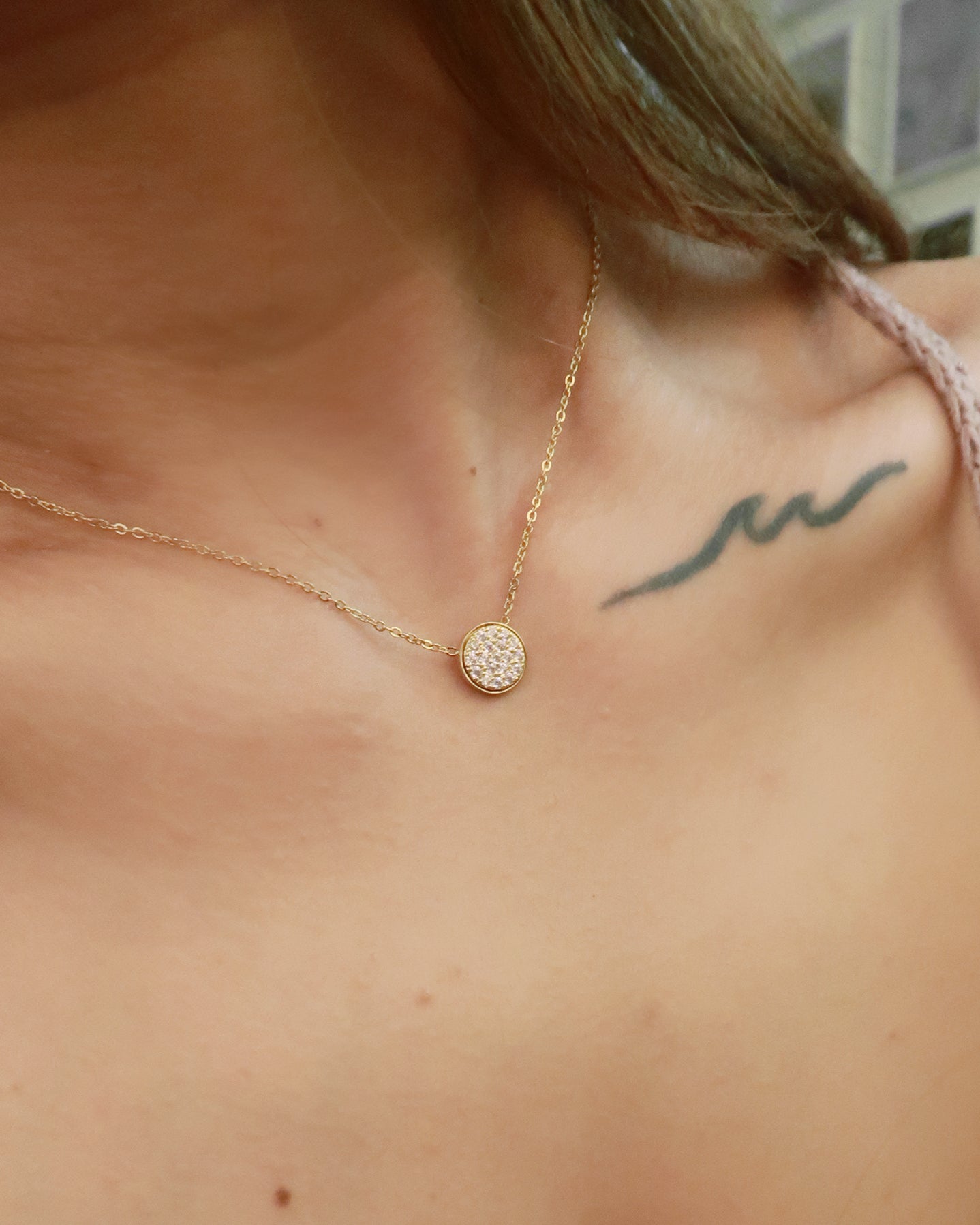 The Good Karma Pave Birthstone Mini Disc Necklace
