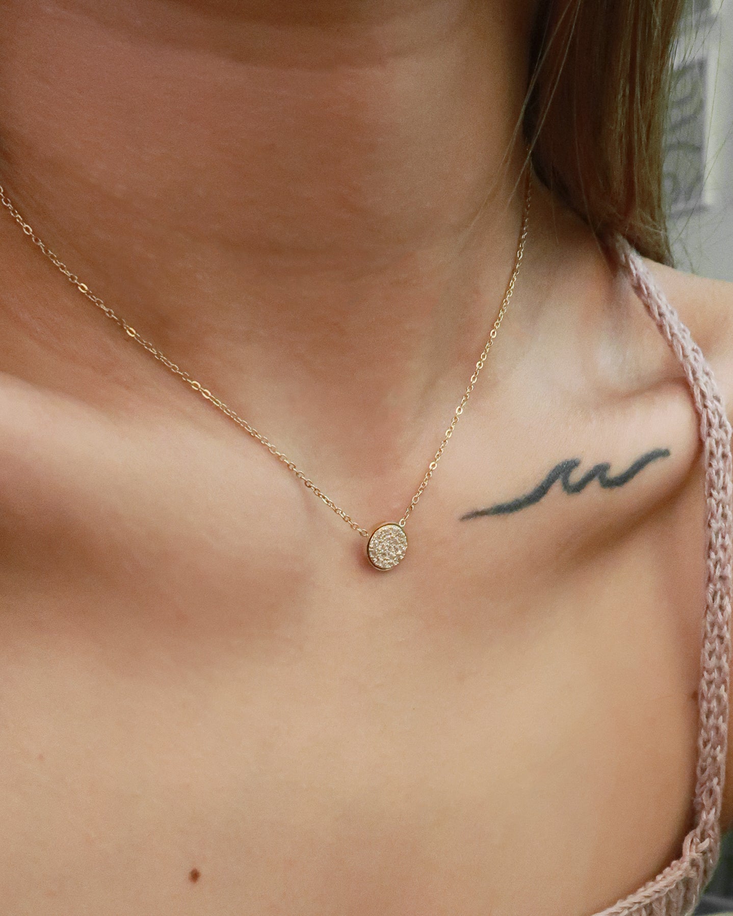 The Good Karma Pave Birthstone Mini Disc Necklace