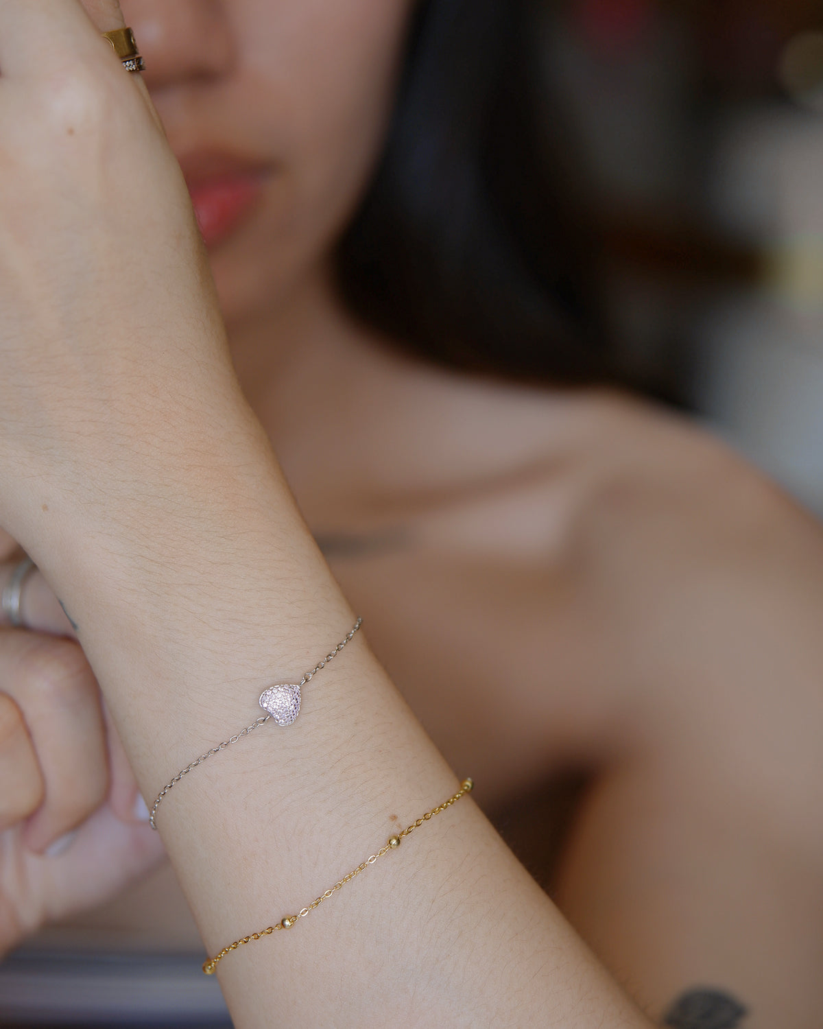 The Baby Pink Chunky Heart Pave Bracelet
