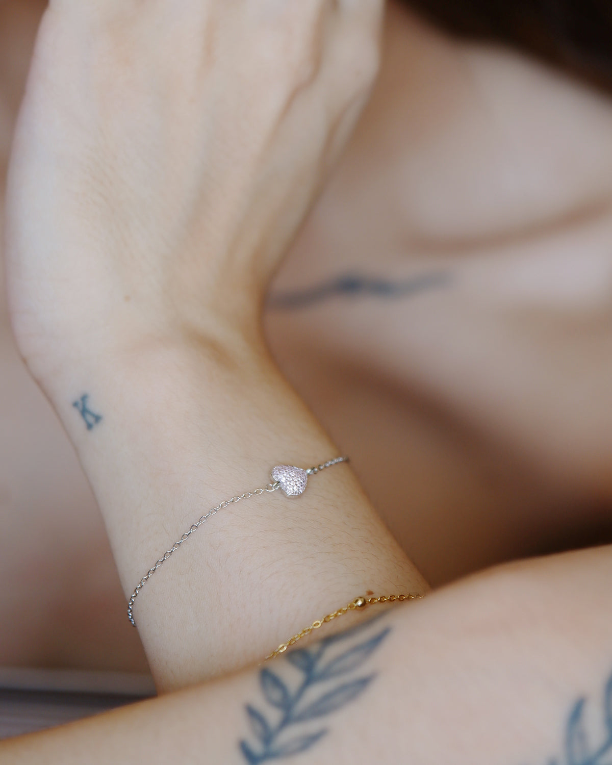 The Baby Pink Chunky Heart Pave Bracelet