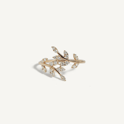 The Pave Leaf Wrap Ring in Solid Gold