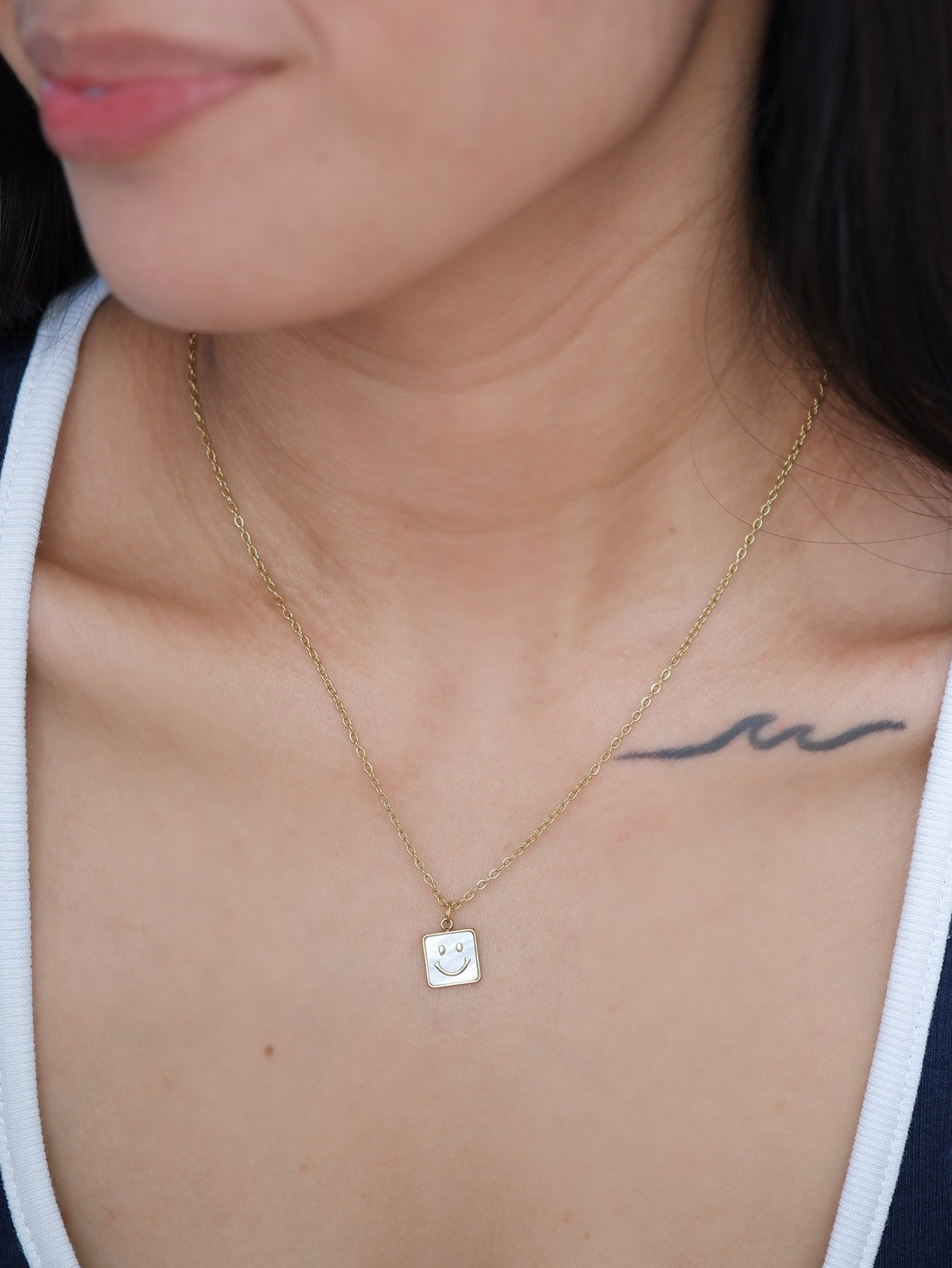 The Smiley Pearl Tag Necklace