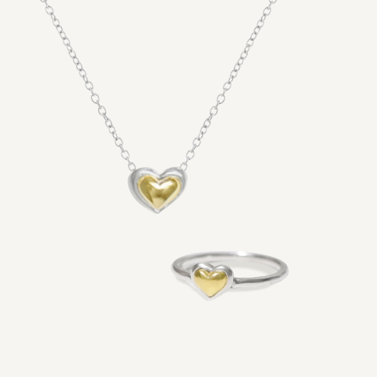 The Two Tone Sweet Heart Ring and Necklace Bundle