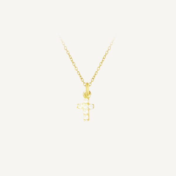 The Tiny Pavé Cross Charm in Solid Gold