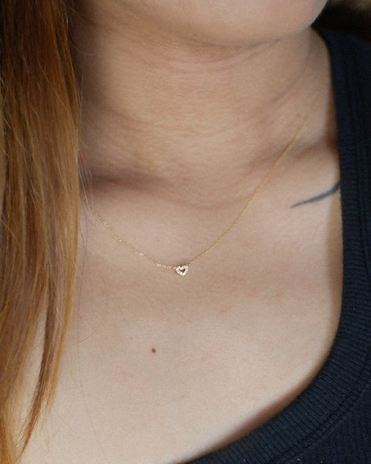 The Tiniest Pave Heart Necklace in Solid Gold