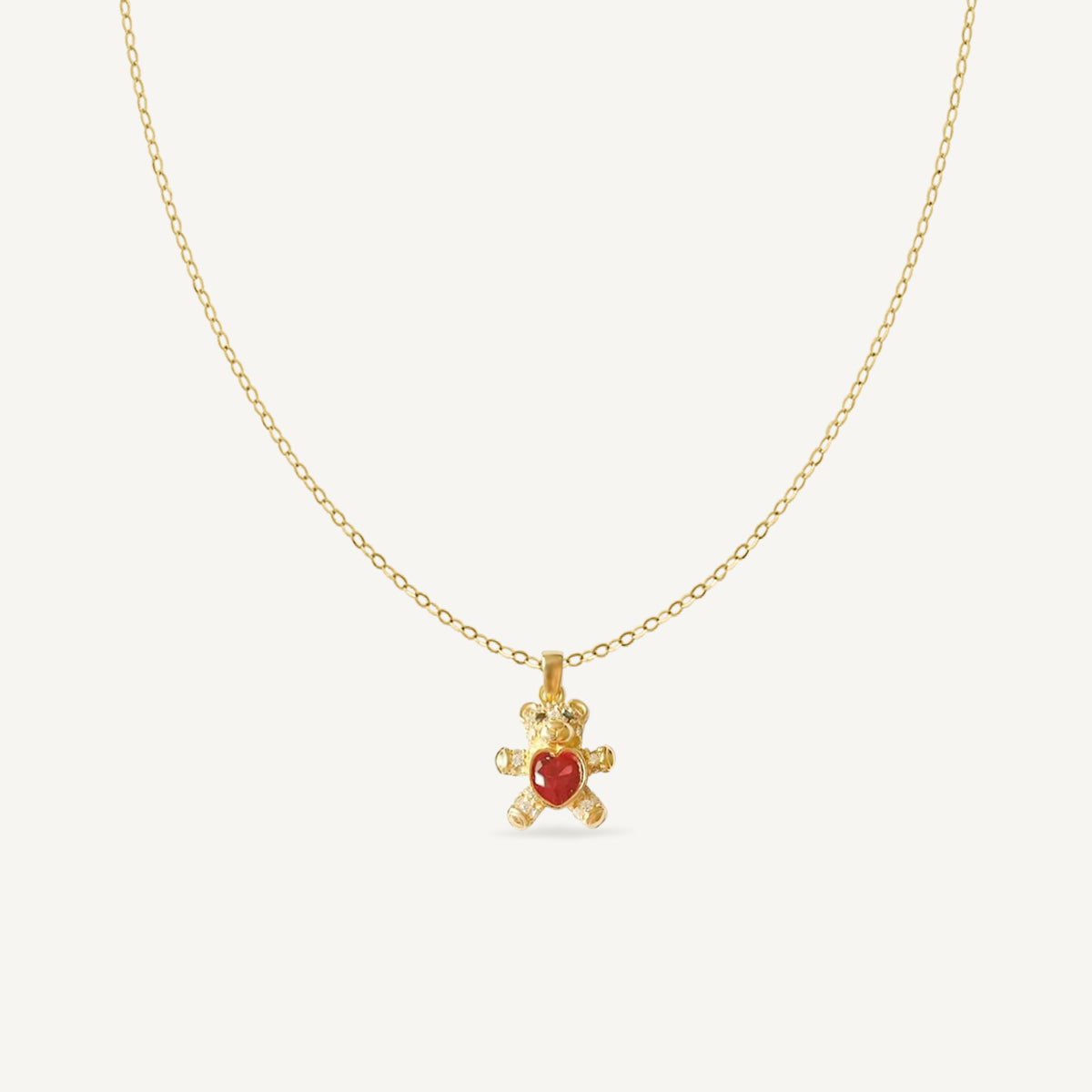 The Tiny Pave Teddy Heart Necklace in Solid Gold