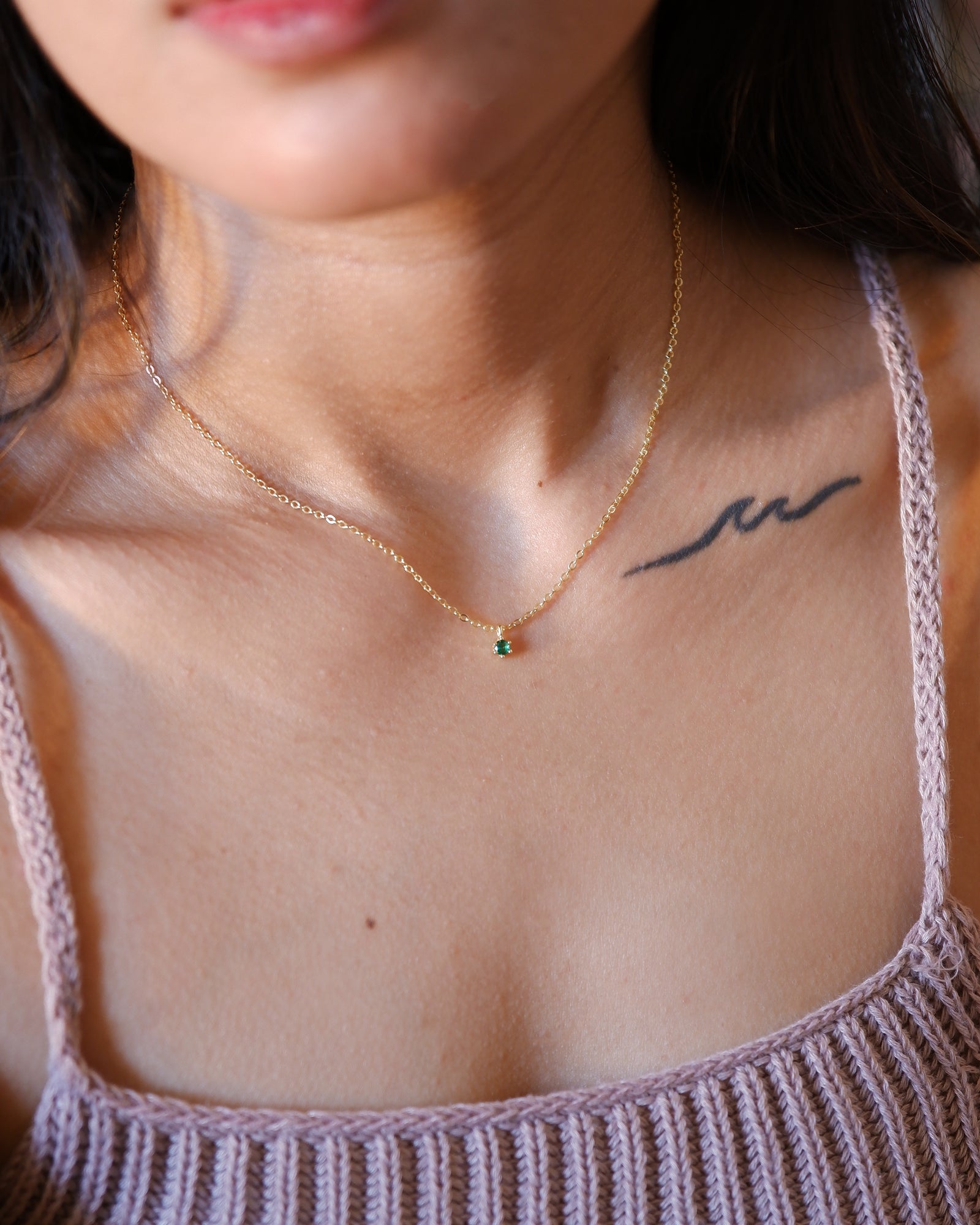 The Ultra Tiny Emerald Solitaire Necklace