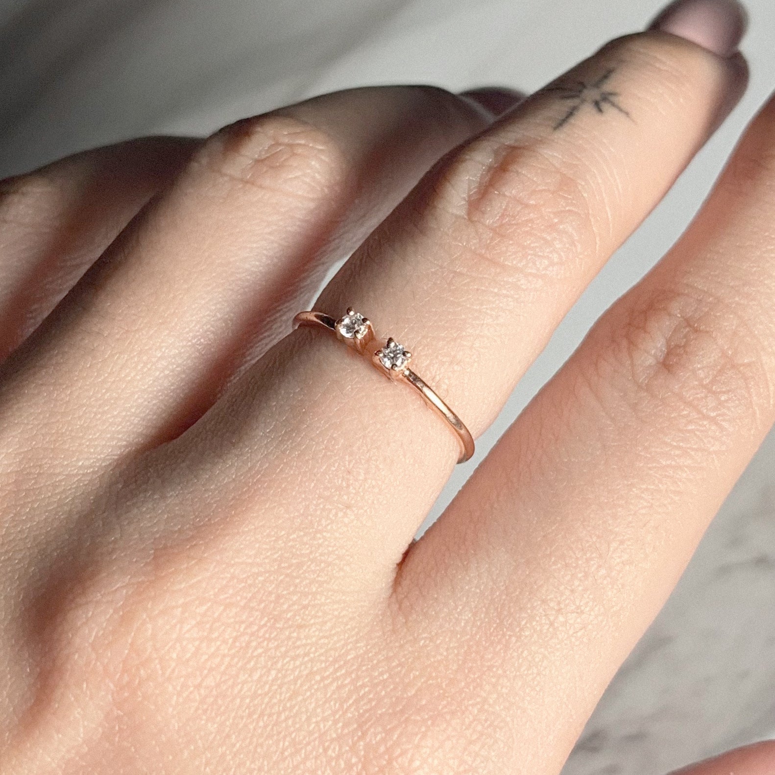 The Double Birthstone Stacker Ring in Solid Gold