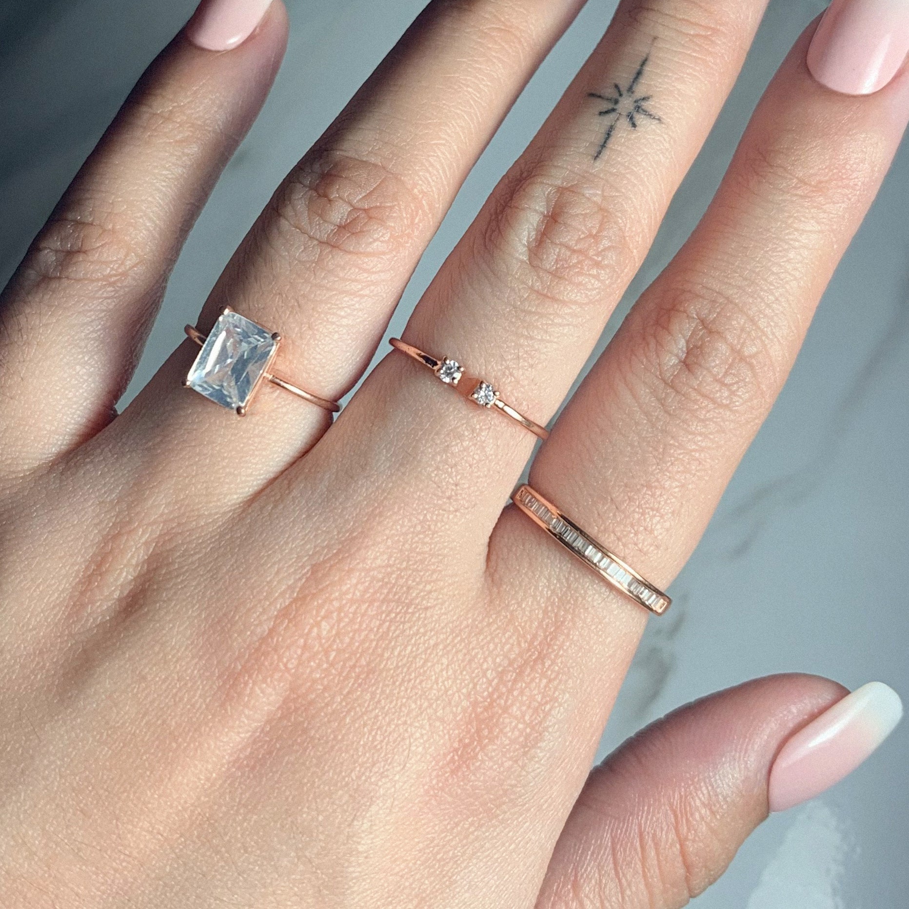 The Double Birthstone Stacker Ring in Solid Gold