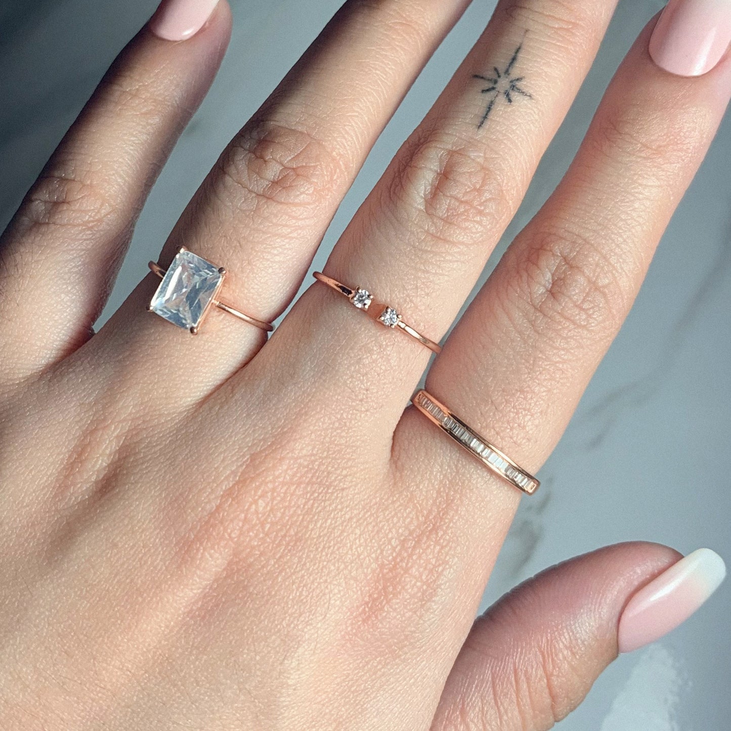 The Double Diamond Stacker Ring in Solid Gold