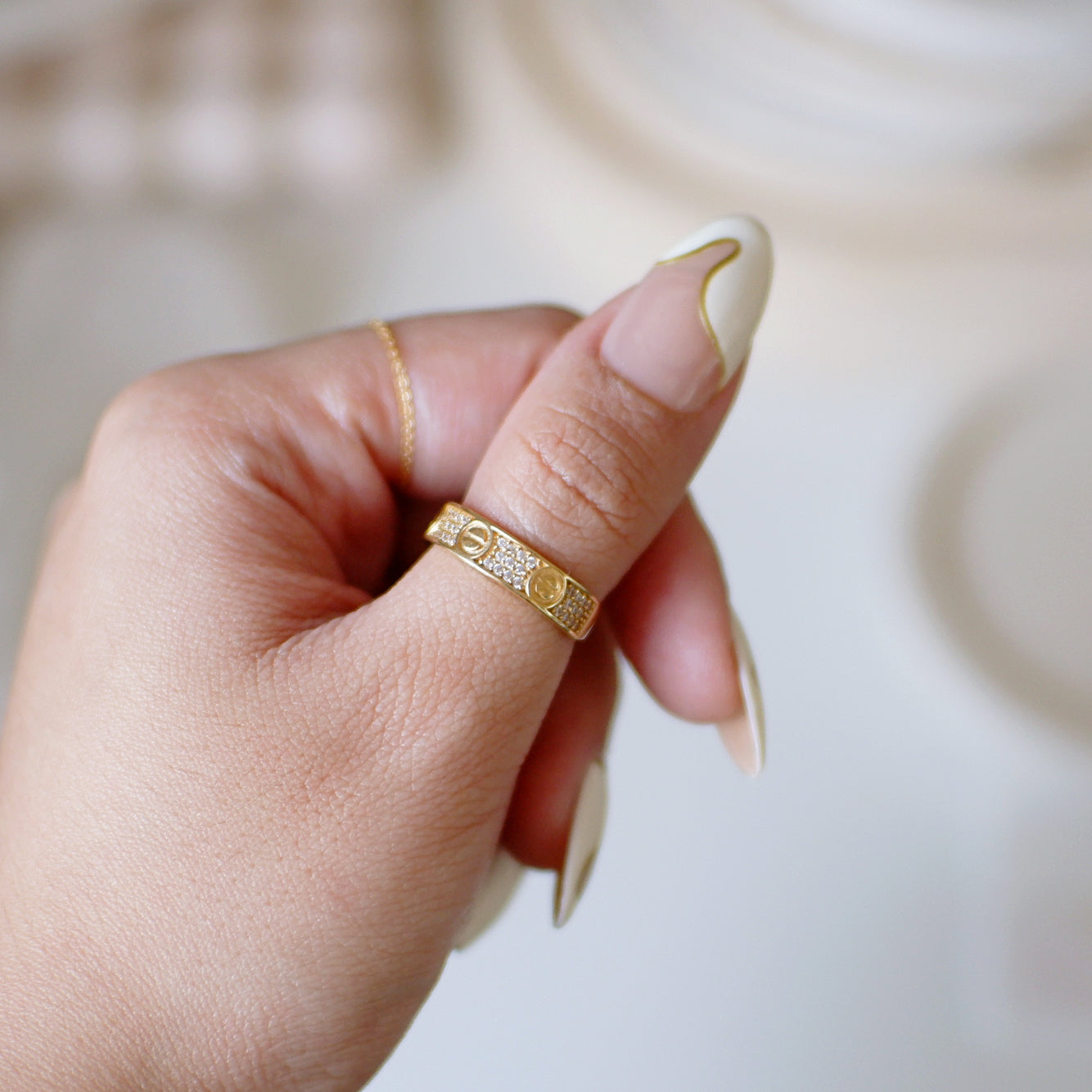 The Half Pave Ring in Solid Gold