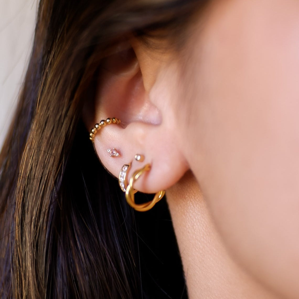 The Beaded Ear Cuff in Solid Gold