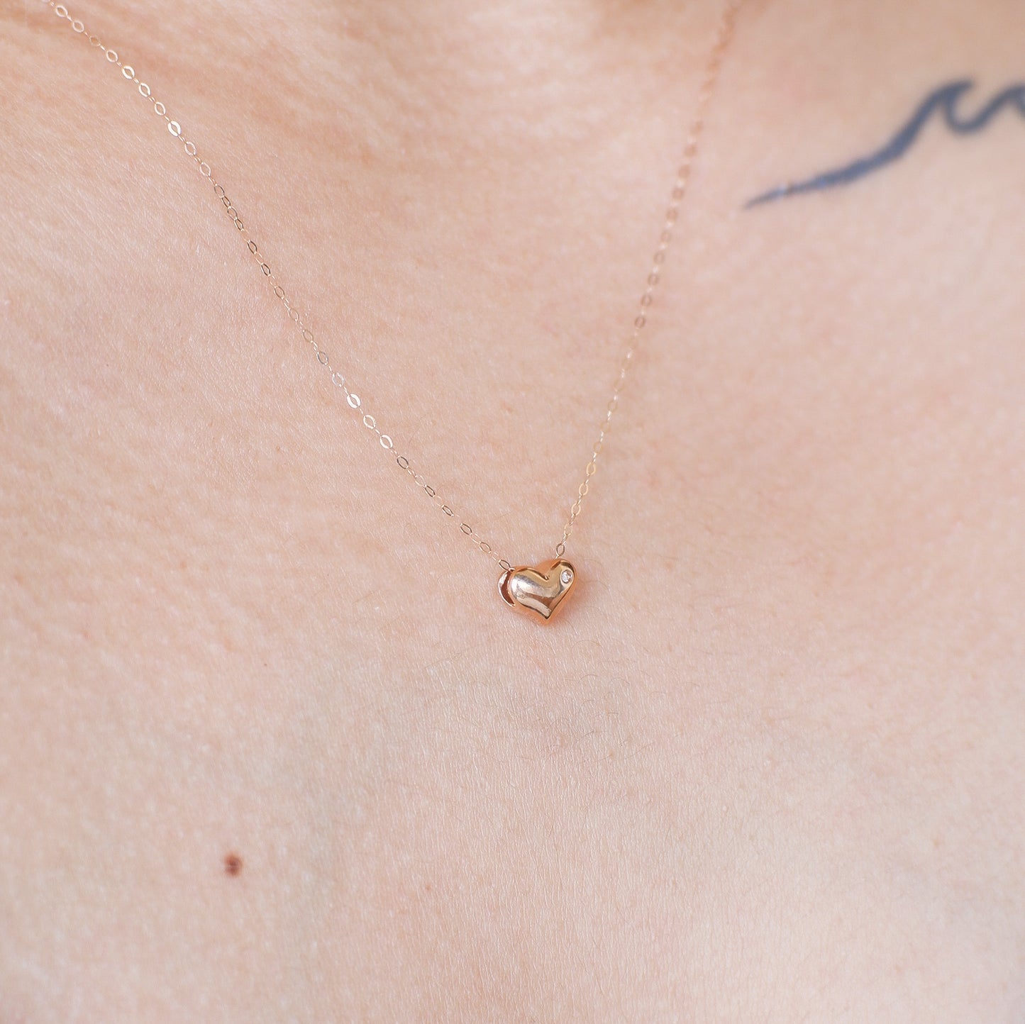 The Ultra Thin Heart Diamond Necklace in Solid Gold