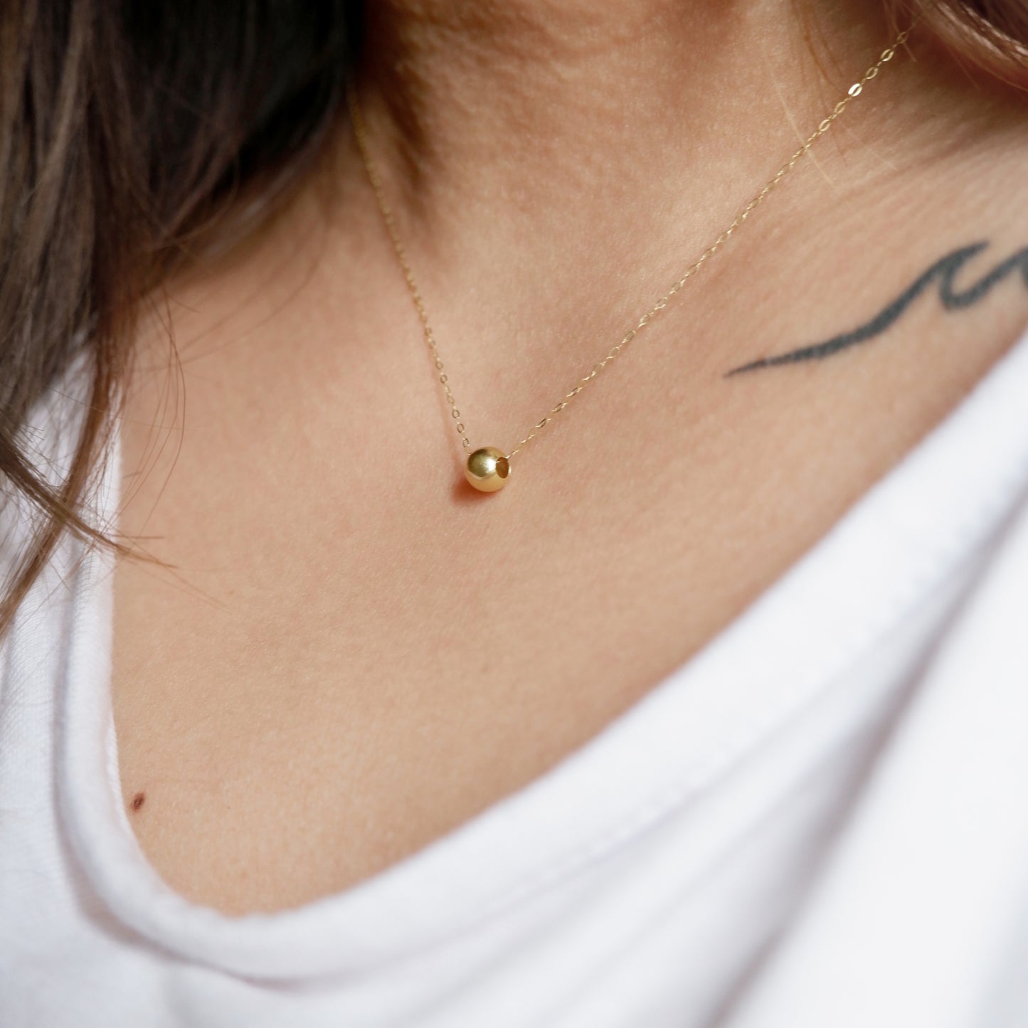 The Ultra Thin Ball Necklace in Solid Gold