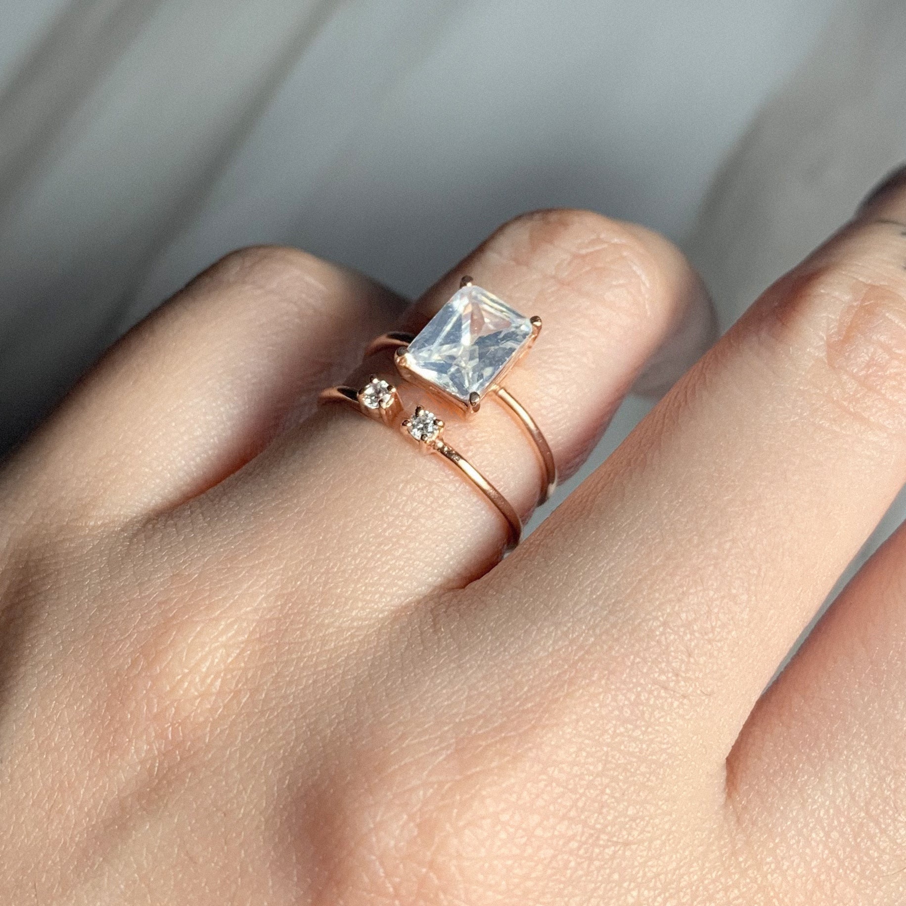 The Double Birthstone Stacker Ring in Solid Gold