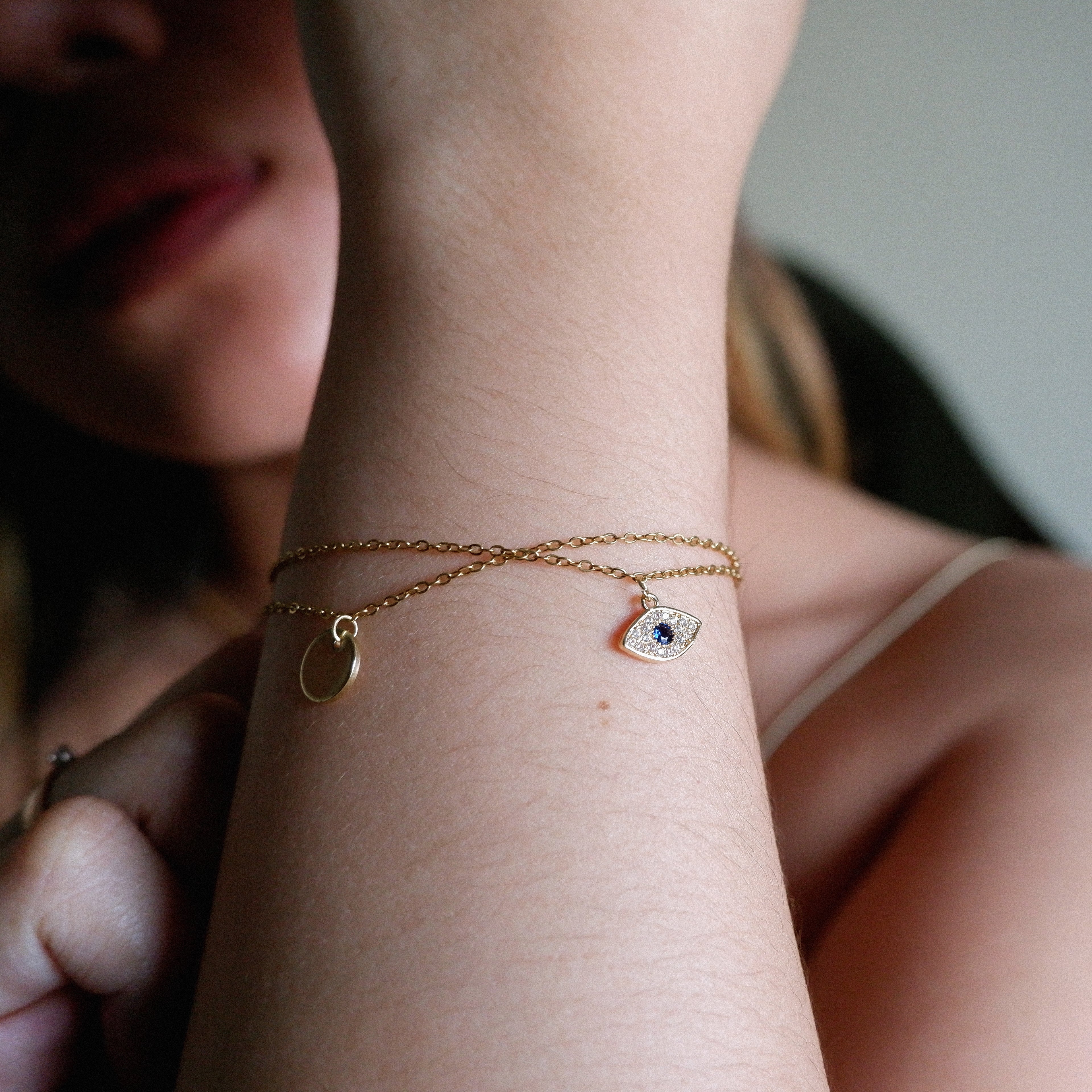The Tiny Pave Evil Eye Charm Bracelet and Anklet