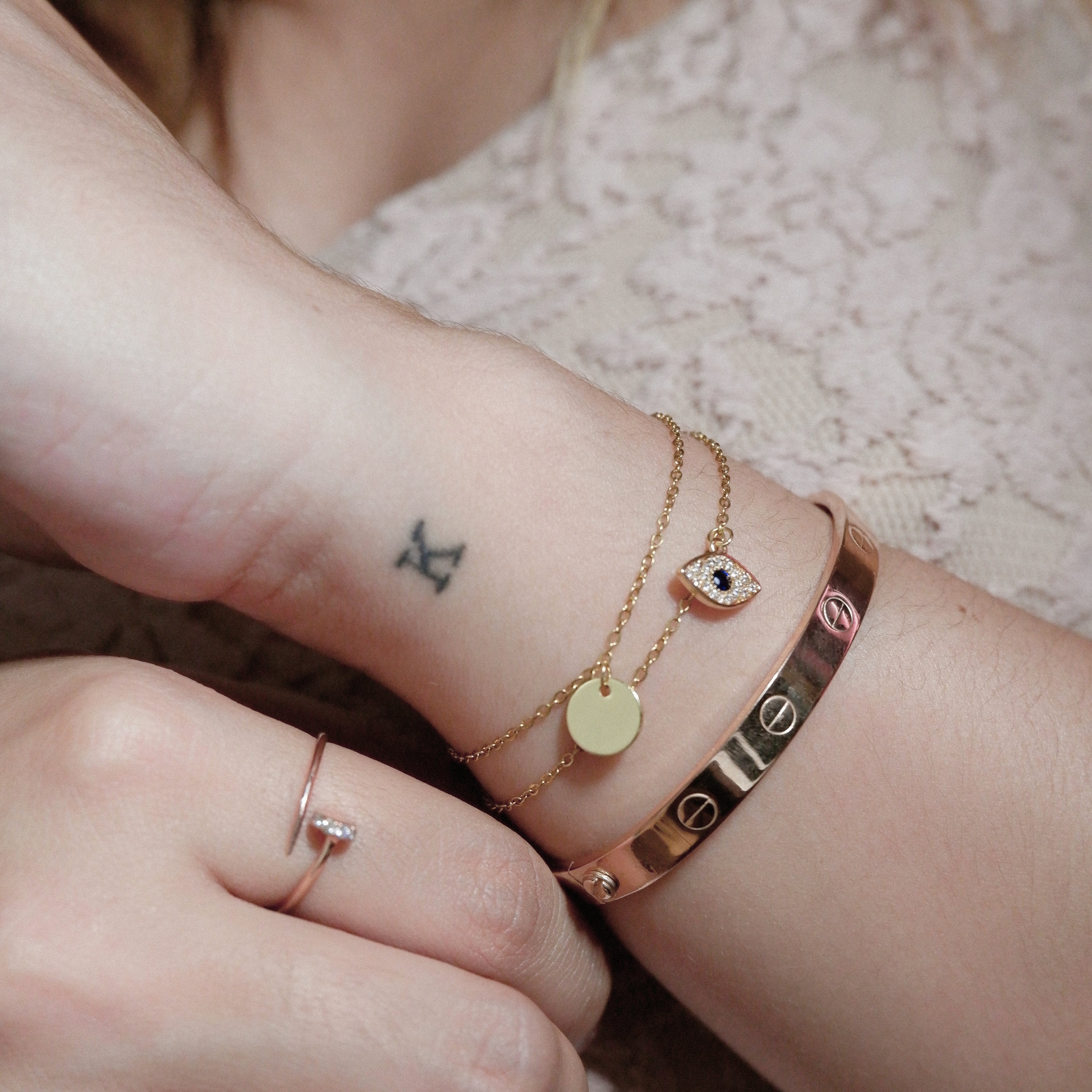 The Tiny Pave Evil Eye Charm Bracelet and Anklet