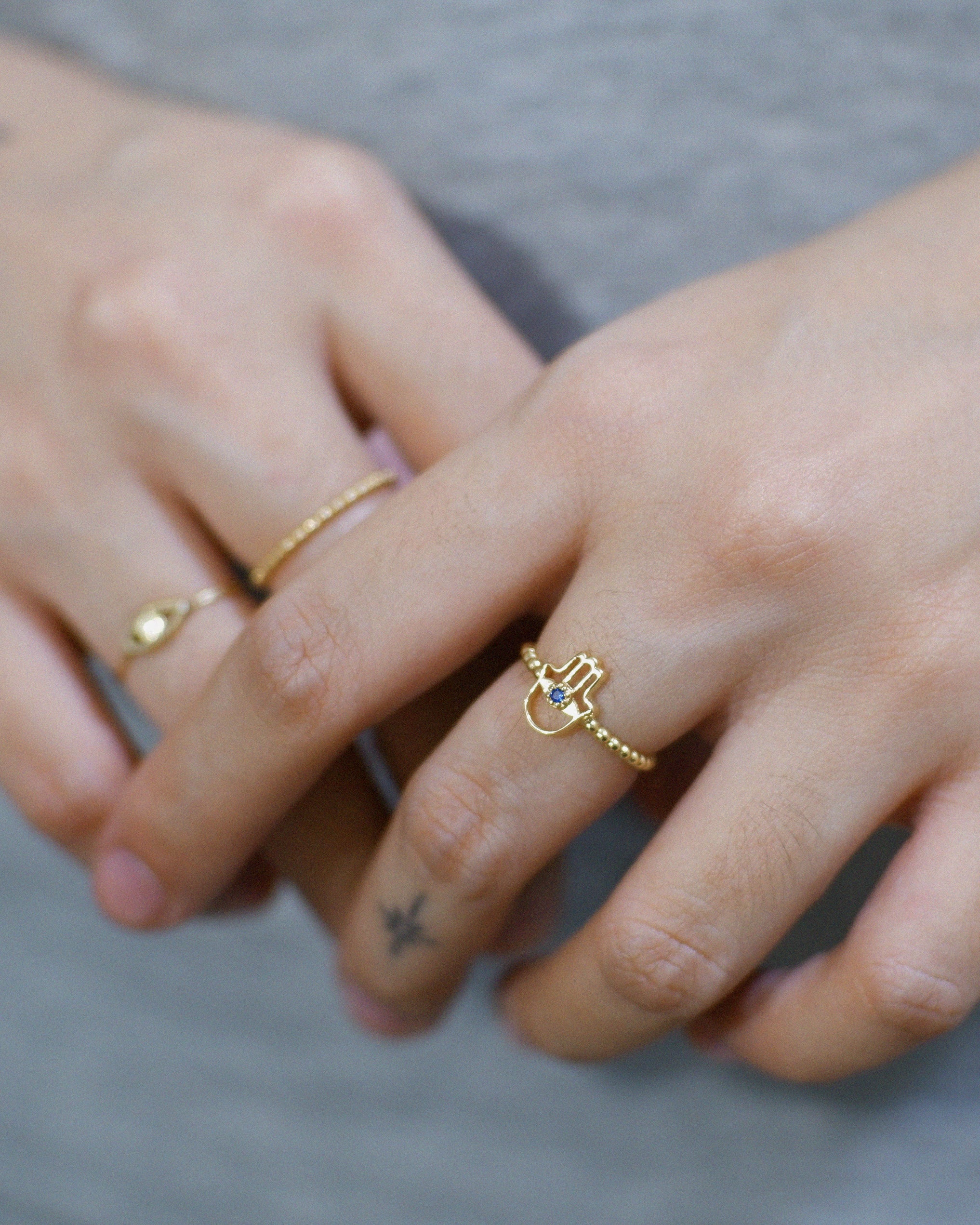 The Hamsa Birthstone Ring in Solid Gold
