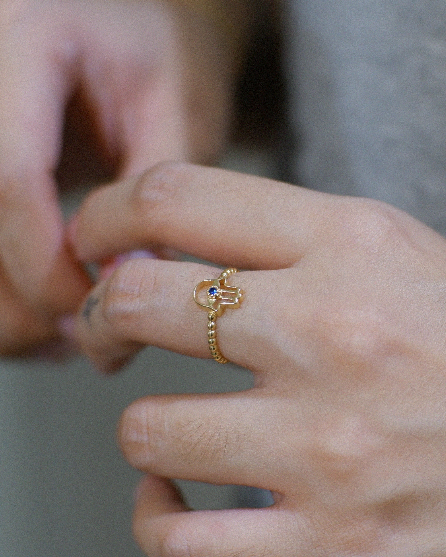 The Hamsa Birthstone Ring in Solid Gold