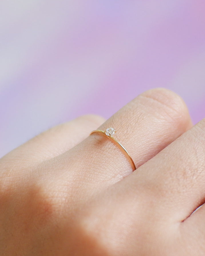 The Barely There Mini Solitaire Ring in Solid Gold