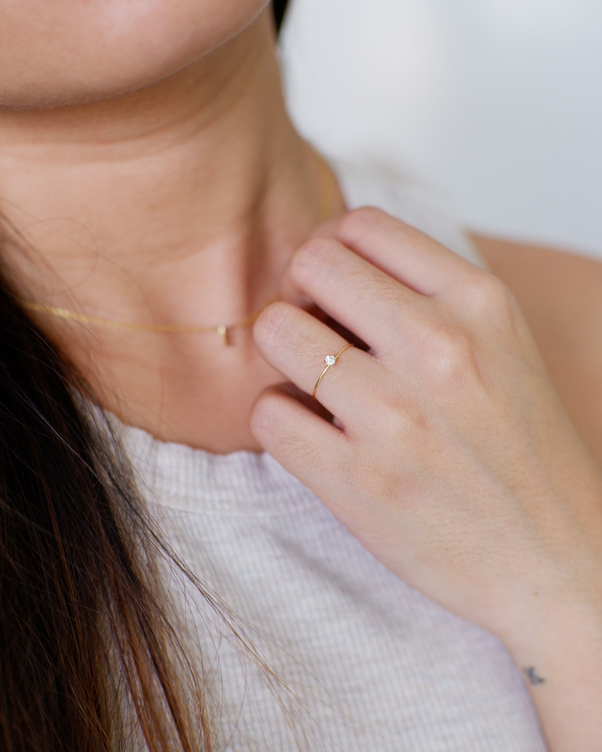 The Barely There Mini Solitaire Ring in Solid Gold