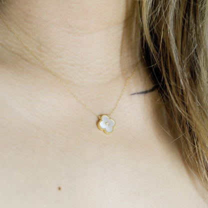 The Designer Black Clover and Diamond Necklace in Solid Gold