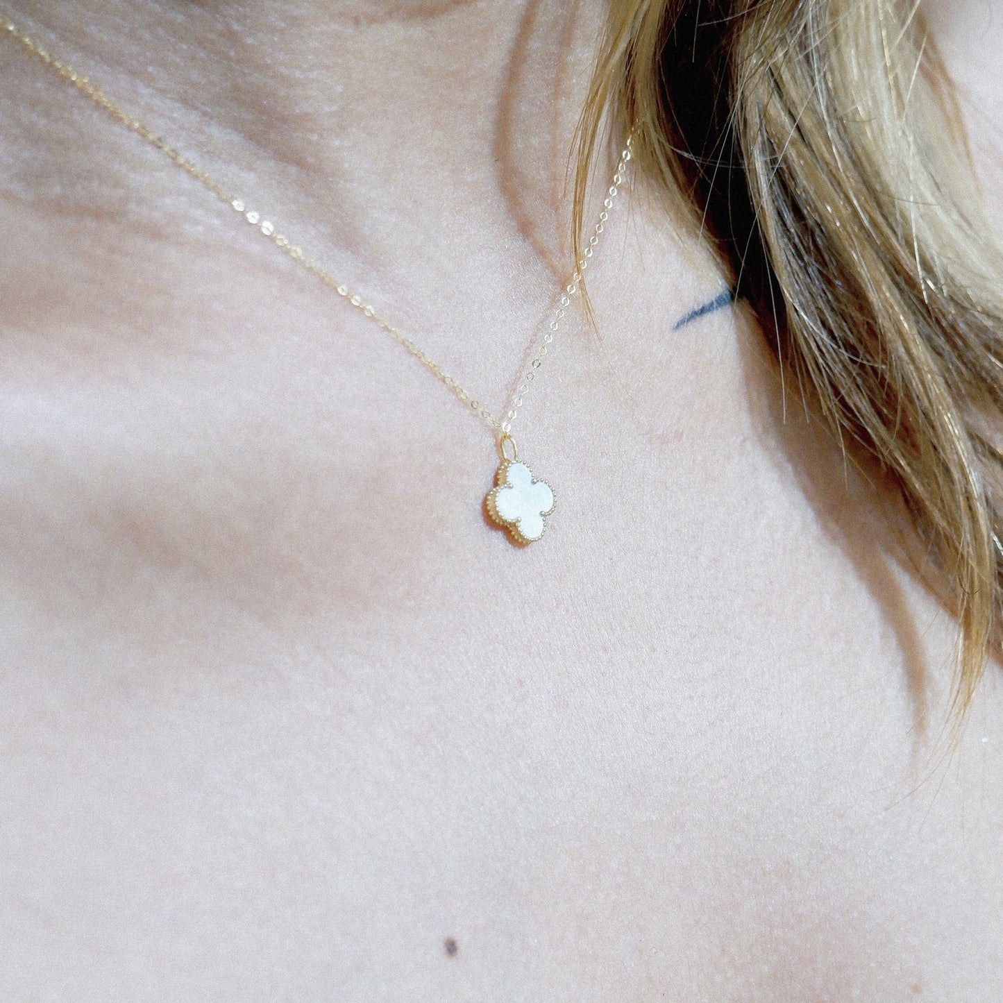 The Mini Designer Blue Agate Clover Necklace in Solid Gold