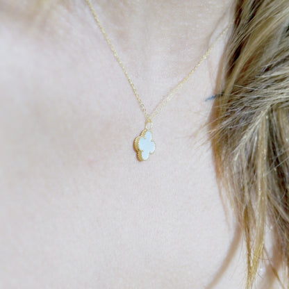 The Mini Designer Pearl / Black Clover Necklace in Solid Gold