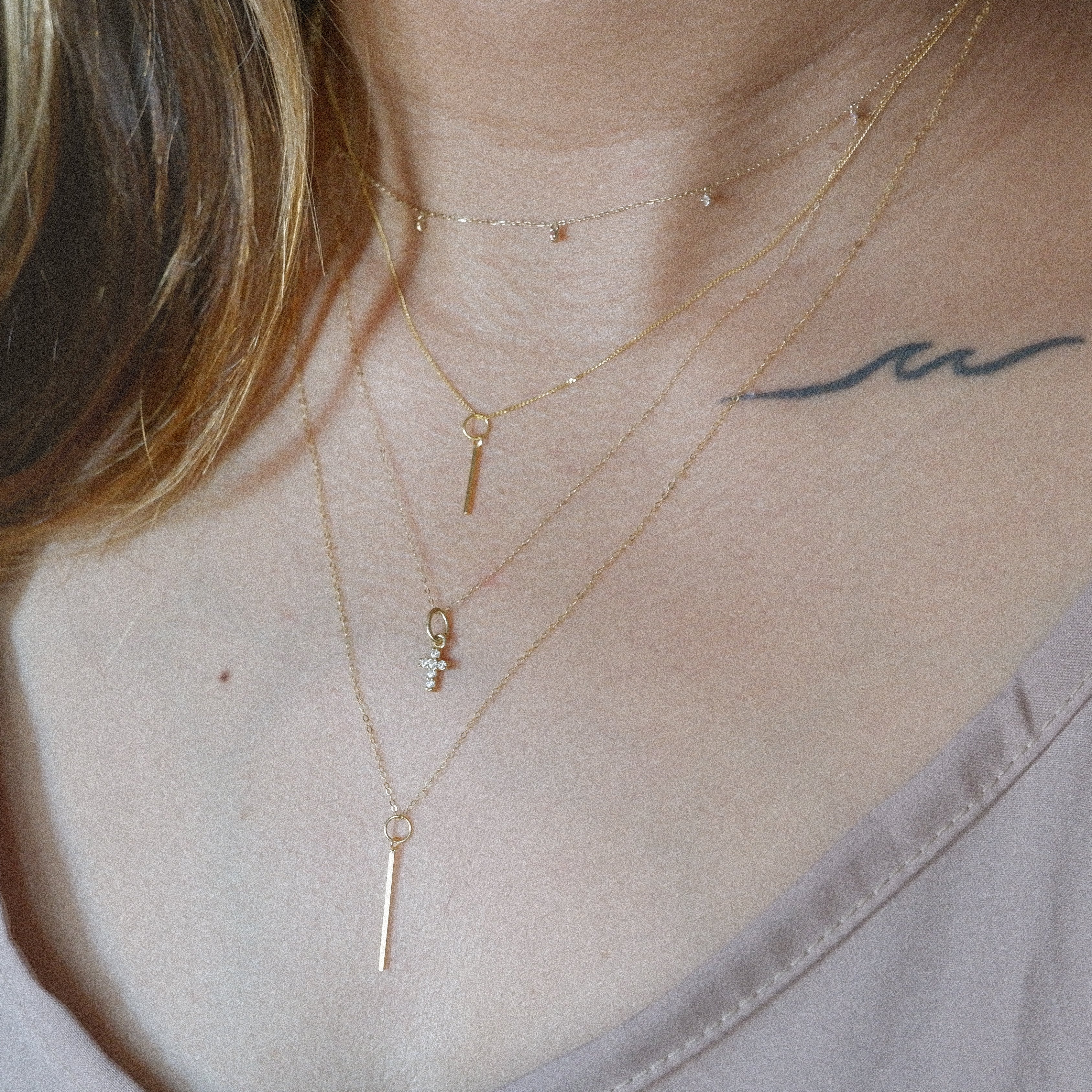 The Tiny Bar Pendant in Solid Gold