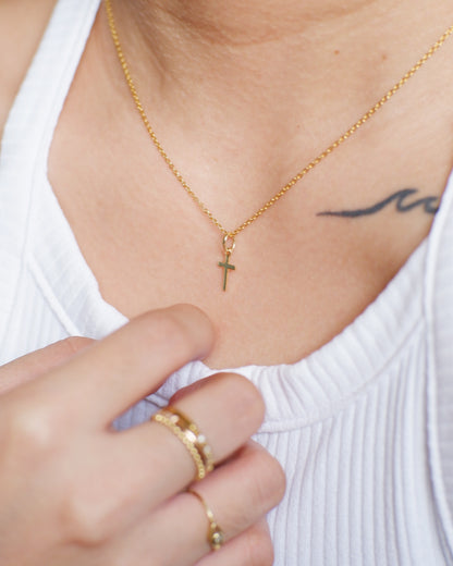 The Mini Cross Necklace in Solid Gold