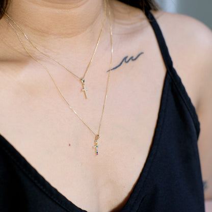 The Pavé Cross Necklace in Solid Gold