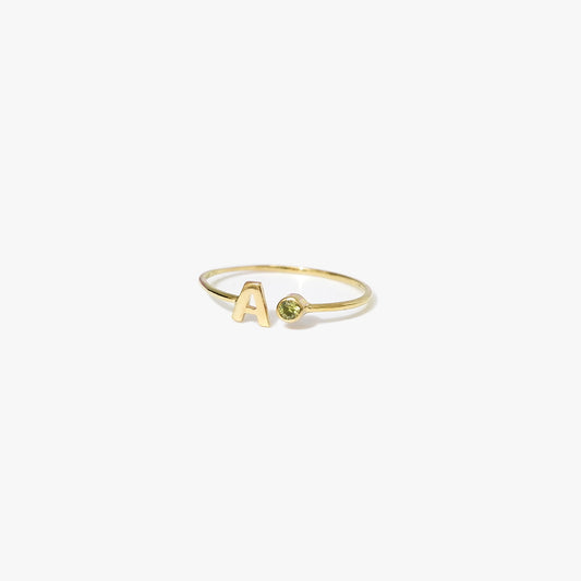 The Birthstone Initial Ring in Solid Gold