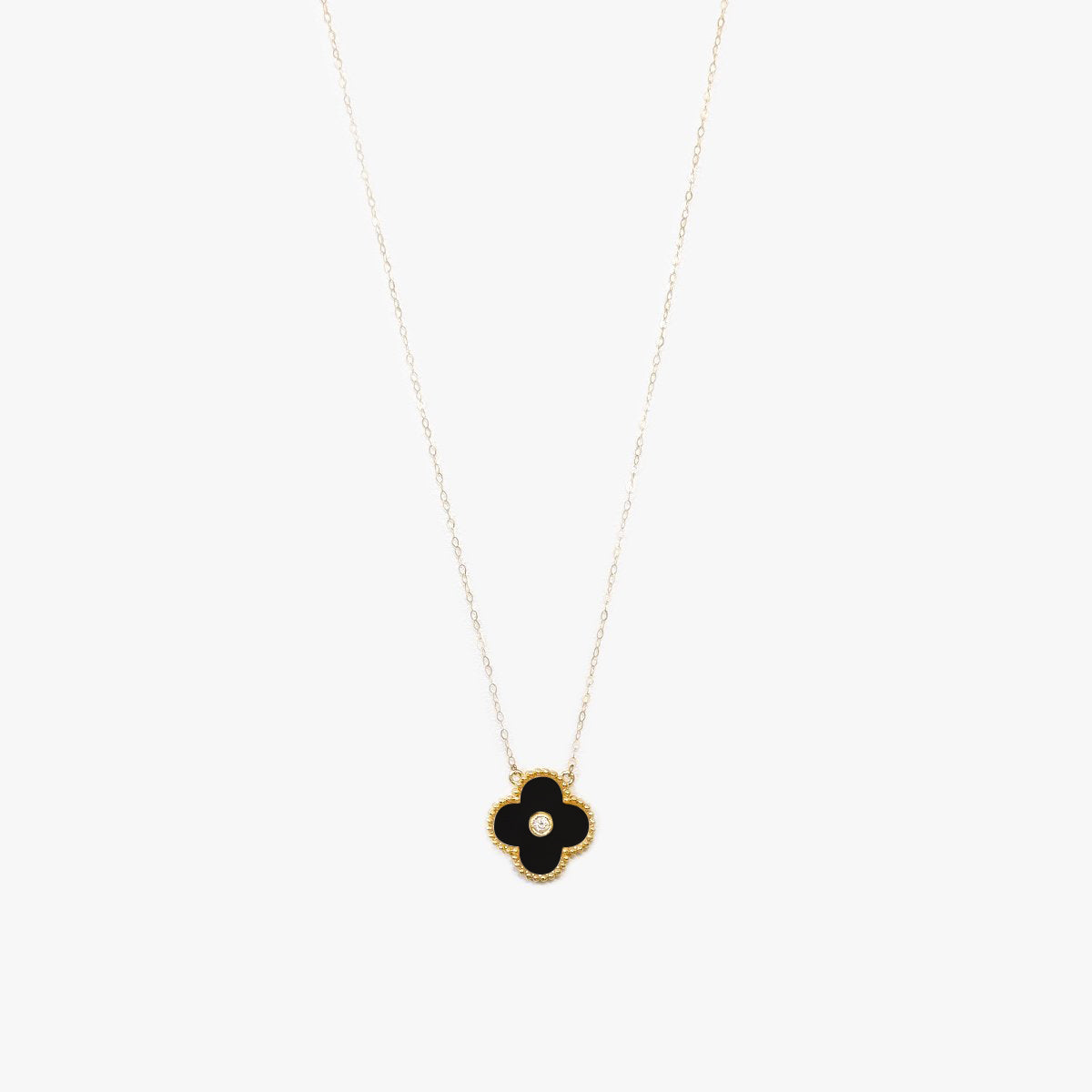 The Designer Black Clover and Diamond Necklace in Solid Gold