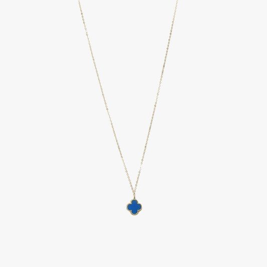 The Mini Designer Blue Agate Clover Necklace in Solid Gold