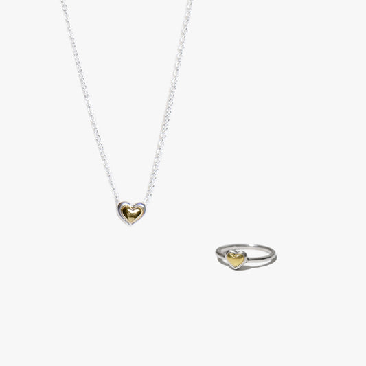 The Two Tone Sweet Heart Ring and Necklace Bundle