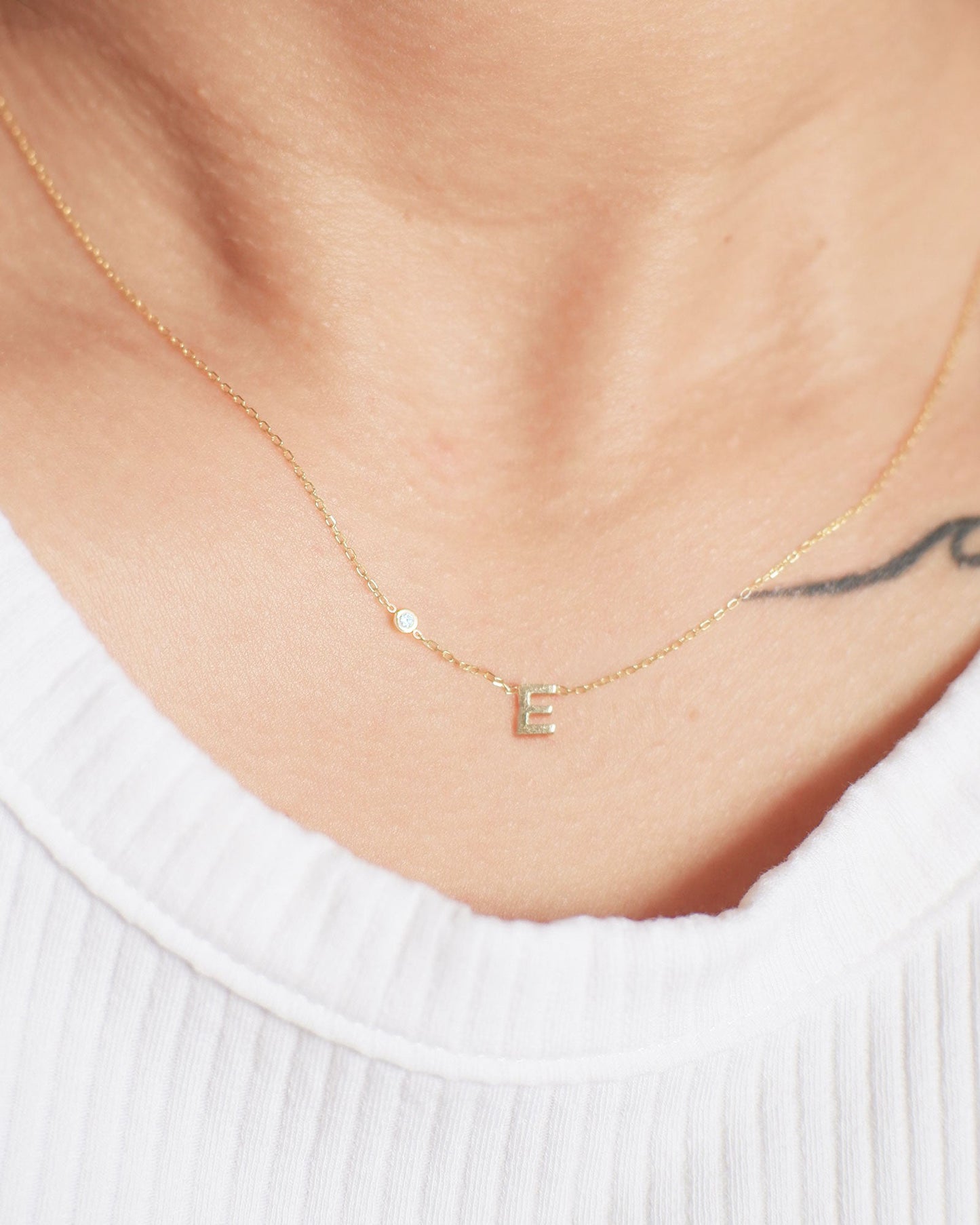 The Diamond Initial Necklace in Solid Gold