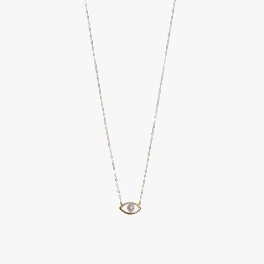 The Pearl Evil Eye Diamond Necklace in Solid Gold