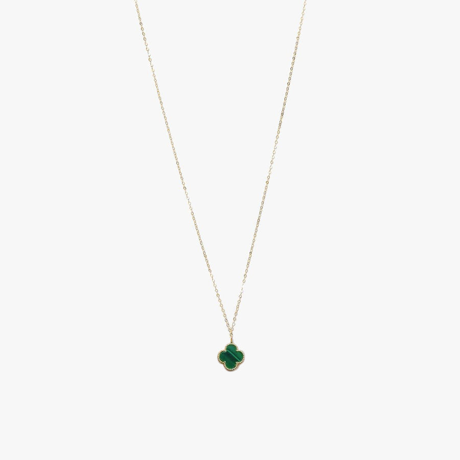 The Mini Designer Green Malachite Clover Necklace in Solid Gold