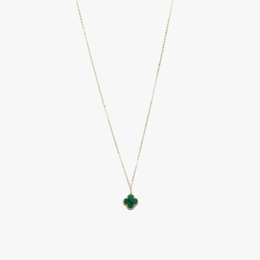 The Mini Designer Green Malachite Clover Necklace in Solid Gold
