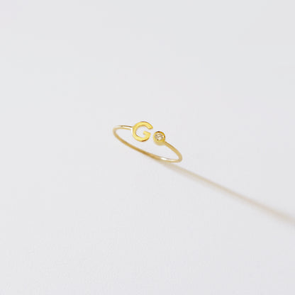 The Birthstone Initial Ring in Solid Gold