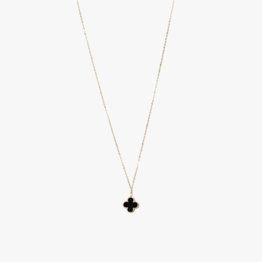 The Mini Designer Pearl / Black Clover Necklace in Solid Gold