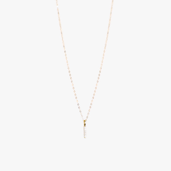 The Mini Pave Bar Necklace in Solid Gold