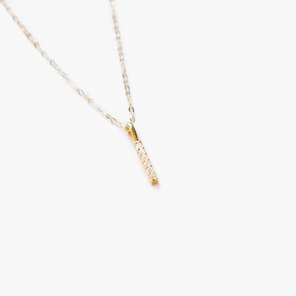 The Mini Pave Bar Necklace in Solid Gold