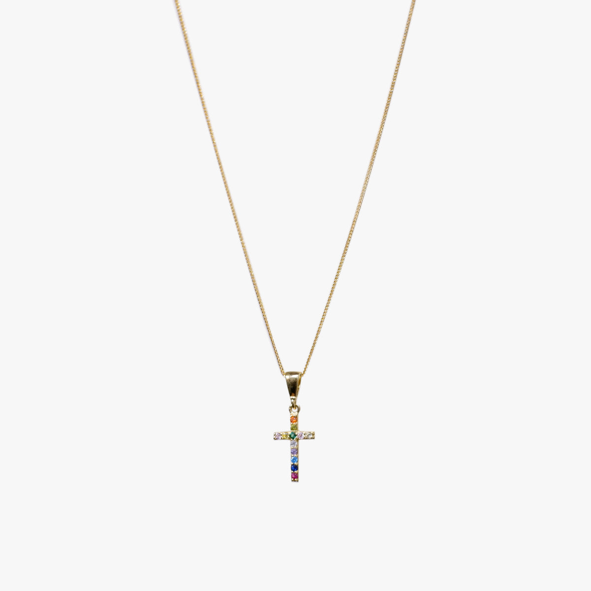 The Color Play Pavé Cross Necklace in Solid Gold