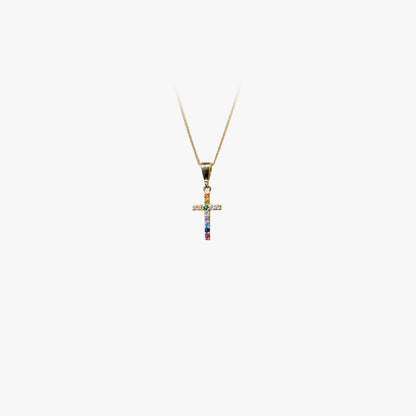 The Color Play Pavé Cross Necklace in Solid Gold