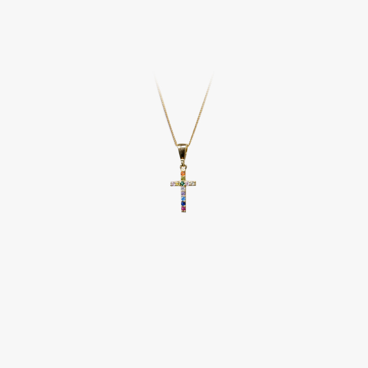 The Color Play Pavé Cross Necklace in Solid Gold