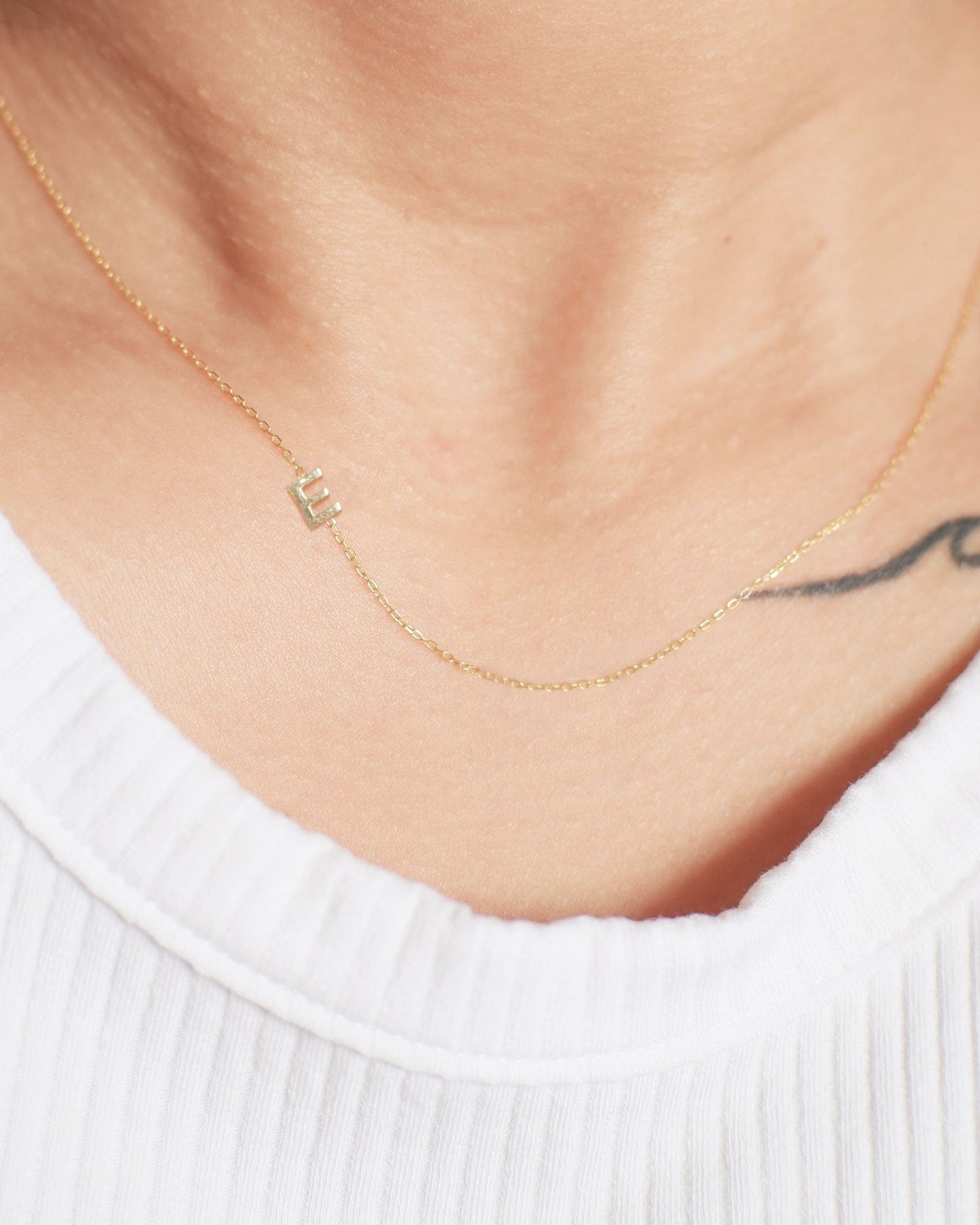The Centered or Sideways Initial Necklace in Solid Gold